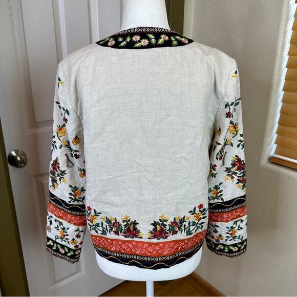 Alice + Olivia Esme Embroidered 100% Linen Cropped Jacket. Like New. - Picture 9 of 15
